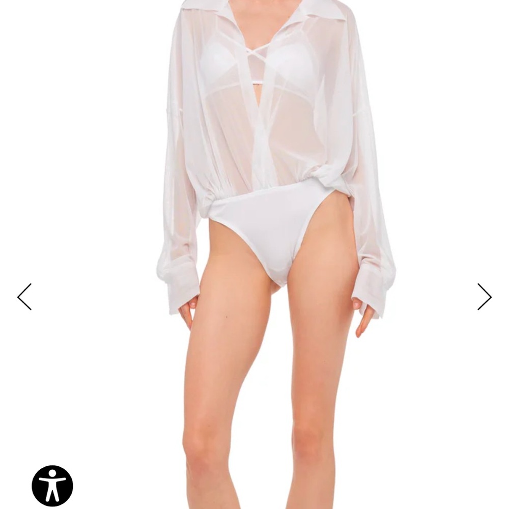 Norma Kamali Oversized Boyfriend Shirt Bodysuit